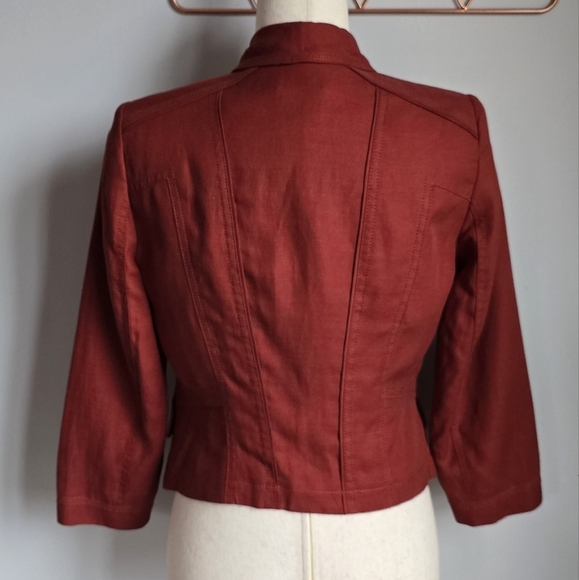 White House Black Market, Rust Red Cropped Linen Moto Blazer, Size 4 Small - Picture 7 of 11